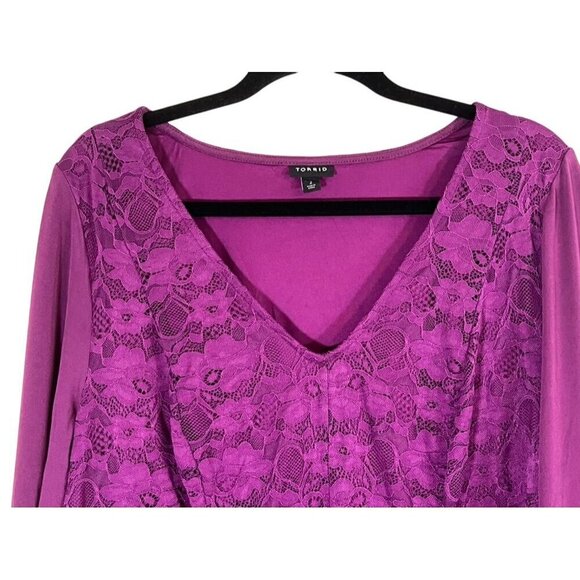 Torrid Floral Babydoll Top 2X Purple Lace Feminine Workwear Boho Western Chic - Picture 4 of 15